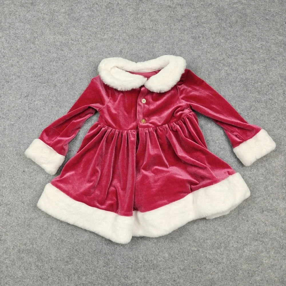 Disney Baby Dress Girls 12-18 Months Pink Minnie Mouse Velour Fur Trim New